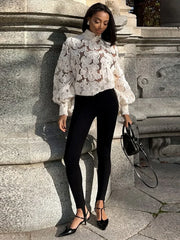 Sheer Floral Mesh Lantern Sleeve Tops - Dahlias & Honey 