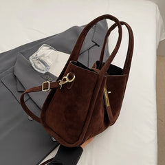 Frosted Suede Bucket Handbag with Structured Silhouette - Dahlias & Honey 