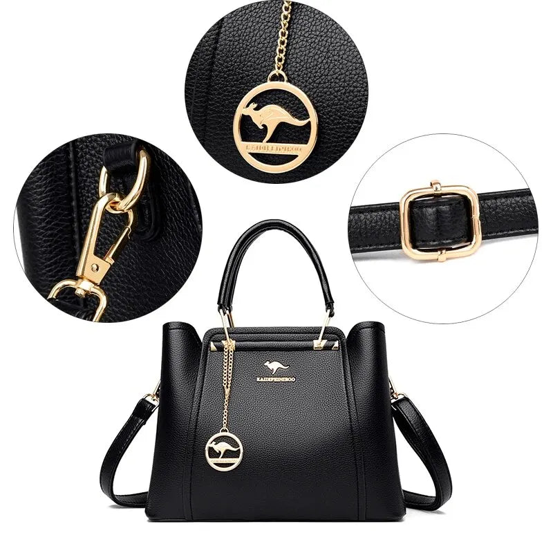 Soft Leather Triple-Compartment Shoulder Bag - Dahlias & Honey 