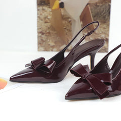 Butterfly-Knot Pointed Toe Slingback Heels - Dahlias & Honey 