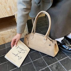 Structured Faux Suede Shoulder Bag with Dual Handles - Dahlias & Honey 