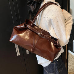 Vintage PU Shoulder Tote Bag with Strap Detail - Dahlias & Honey 