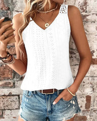 Lace V-Neck Sleeveless Blouse - Dahlias & Honey 