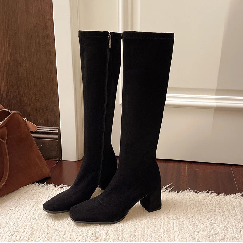 Soft Square Knee High Zip Boots - Dahlias & Honey 