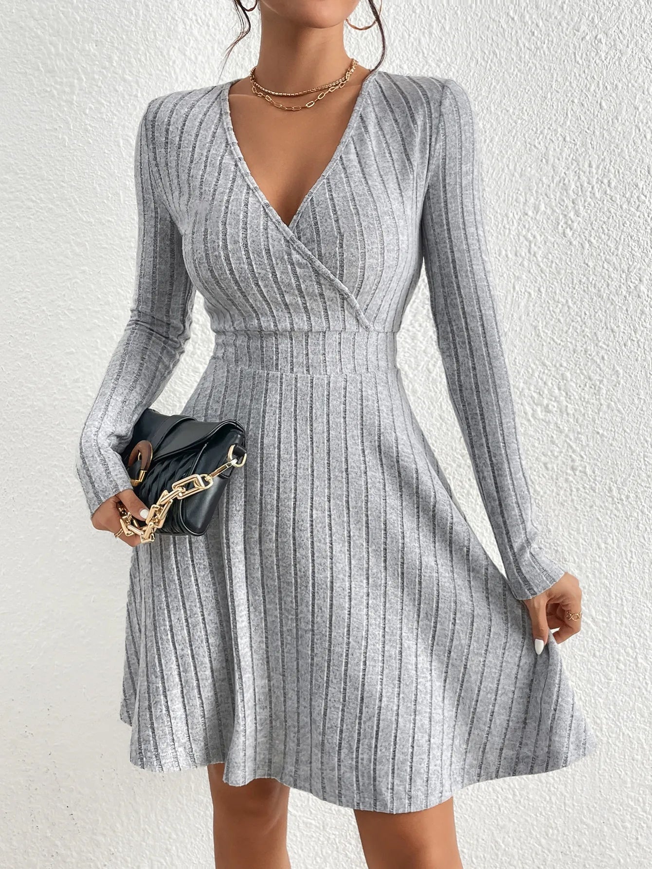 V-Neck Slim Knit Sweater Dress - Dahlias & Honey 