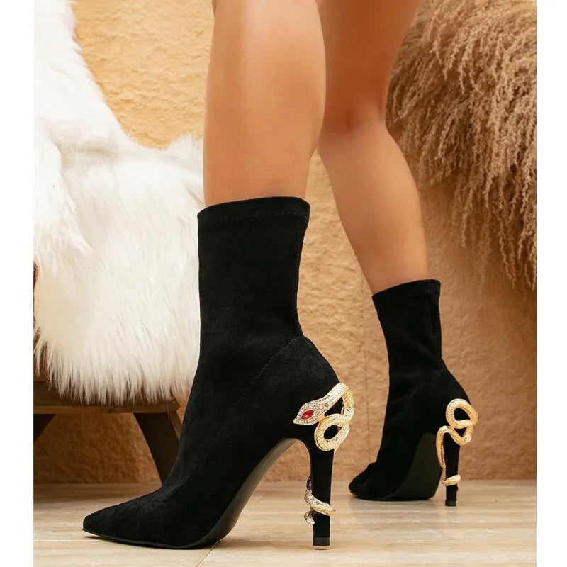 Faux Suede Crystal Rhinestone Ankle Boots - Dahlias & Honey 