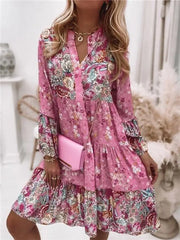 Floral Print V-Neck Empire Waist Dress - Dahlias & Honey 