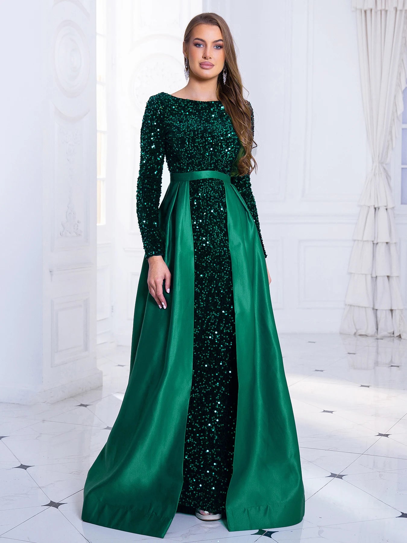 Long Sleeve Floor-Length Sequin Gown - Dahlias & Honey 