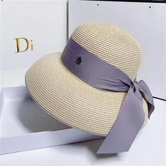 Retro Straw Bucket Hat with Sunshade Dome Crown - Dahlias & Honey 