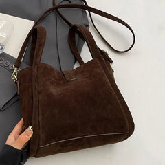 Frosted Suede Bucket Handbag with Structured Silhouette - Dahlias & Honey 
