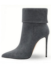 Pointed Faux Suede Cuff Boots with Sleek Heel - Dahlias & Honey 