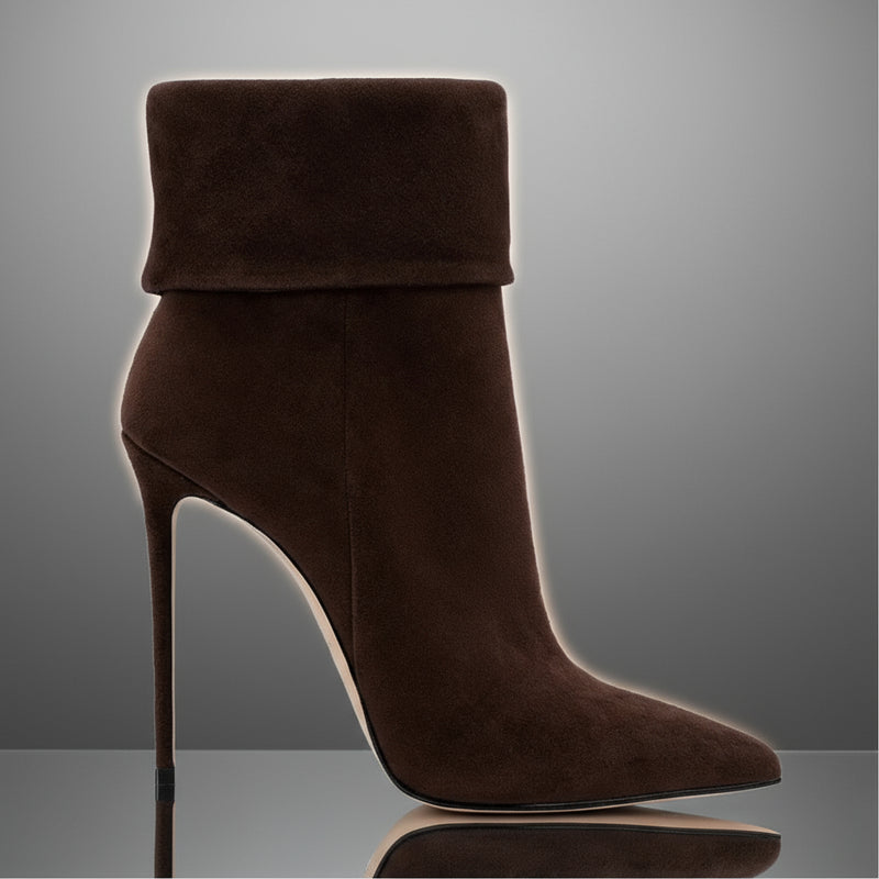 Pointed Faux Suede Cuff Boots with Sleek Heel - Dahlias & Honey 