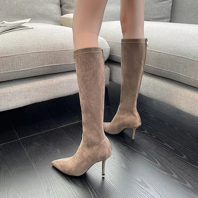 Faux Suede High Heel Knee Boots - Dahlias & Honey 