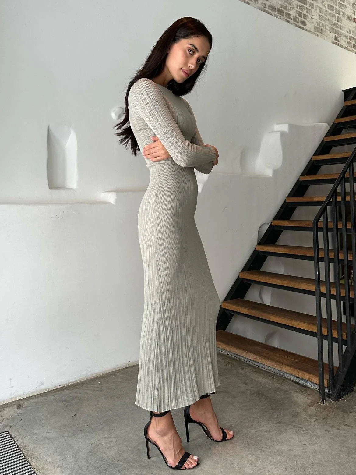 Long Sleeve Knit Column Dress - Dahlias & Honey 