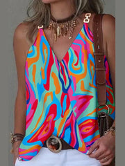 Sleeveless Chain-Print Blouse with Sequin Detail - Dahlias & Honey 